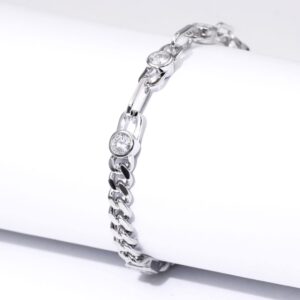 fixestar Paperclip Chain Bracelet 6.5-7.5 Inch I 3ctw DF VVS Emerald Cut Moissanite Diamonds Bracelets for Women I Silver with 18K White Gold Plated 6mm Cuban Link Chain Bracelet