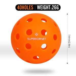 SUPERIORNET Pickleball Balls, 40 Holes, 12 Pack Set Pickleballs for Indoor and Ourdoor Playing (Green/Orange)