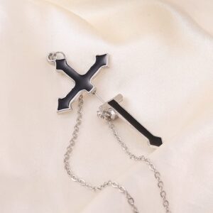 Hanging Cross Earring Black Punk Cross Chain Dangle Drop Earrings Goth Long Chain Cross Sword Ear Piercing Earrings Cool Jewelry Gifts for Women Men Teens (A)