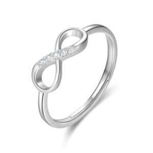 KristLand - Women Ring S925 Silver Cubic Zircon Knot Infinity Love Ring for Women Eternity Love Band for Women Gift Open Ring Adjustable Size