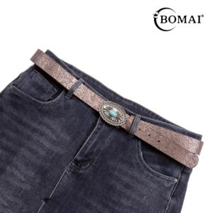 BOMAI Western Belts for Women Turquoise Belts Cowgirl Belts Ladies Concho Belts Vintage Design Embossed Leathe