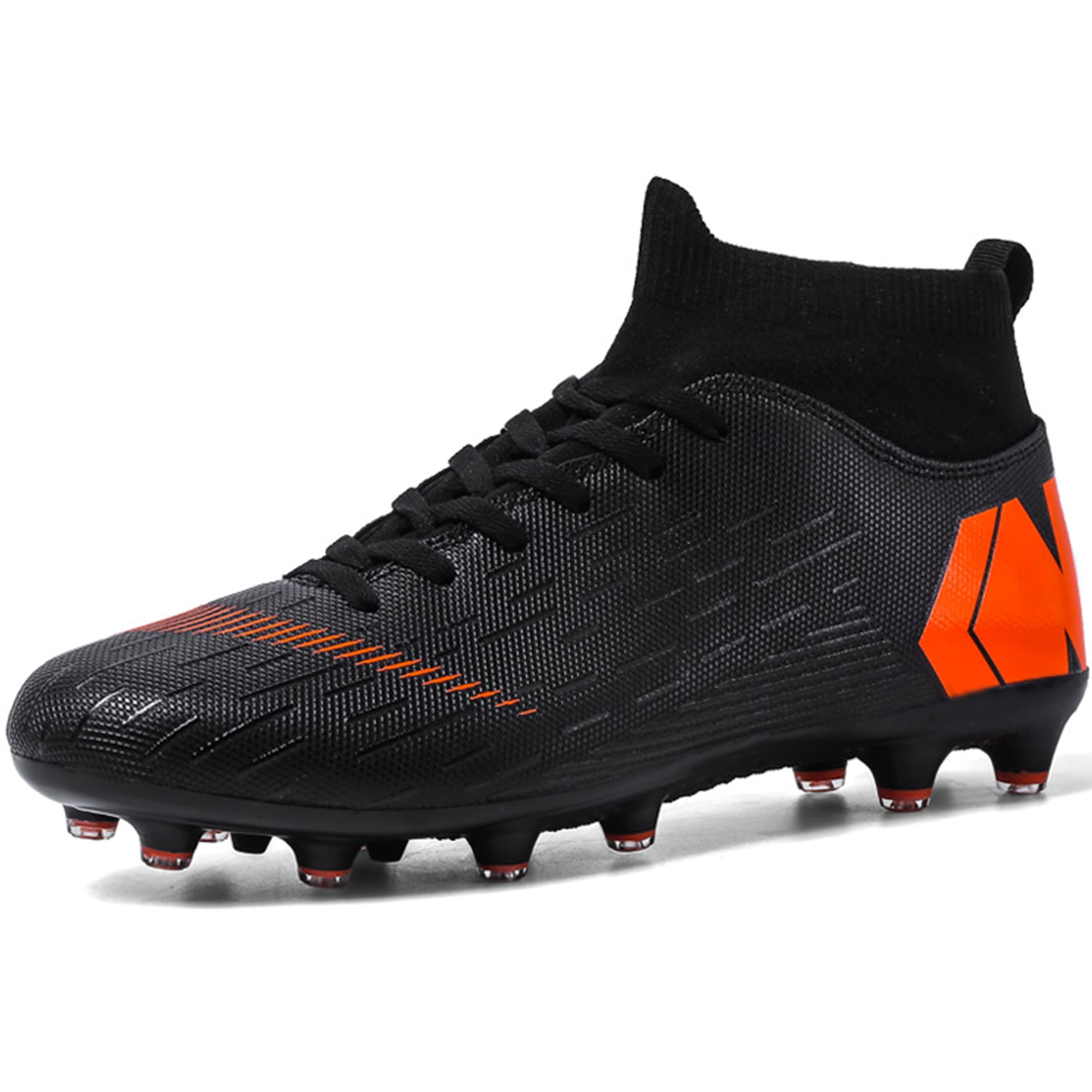 Men's Firm Ground Soccer Shoes Football Cleats Spikes High-Top Lace-Up Lightweight Hard Ground Turf Boots Black EU 43 US 10