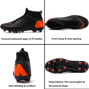 Men's Firm Ground Soccer Shoes Football Cleats Spikes High-Top Lace-Up Lightweight Hard Ground Turf Boots Black EU 43 US 10