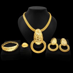 Necklaces for Women 24K Gold Dubai Gold Accessories for Women Nigerian Jewelry Set on Wedding Party Fashion Jewelry Sets (Gold64)