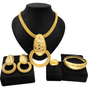 Necklaces for Women 24K Gold Dubai Gold Accessories for Women Nigerian Jewelry Set on Wedding Party Fashion Jewelry Sets (Gold64)