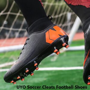 Men's Firm Ground Soccer Shoes Football Cleats Spikes High-Top Lace-Up Lightweight Hard Ground Turf Boots Black EU 43 US 10