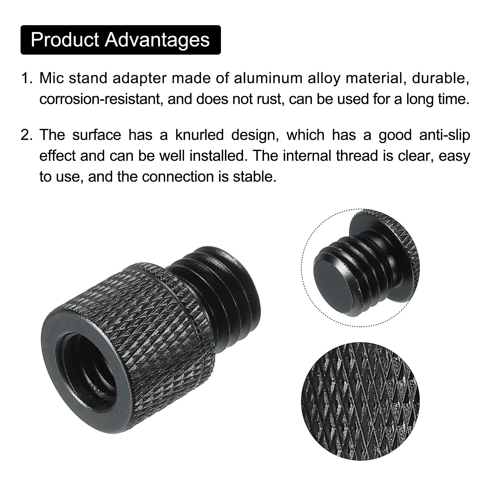 MECCANIXITY Mic Stand Adapter 3/8 Female to M12 Male Camera Screw Thread Adapter for Microphone Tripod Stand Black 2 Pack