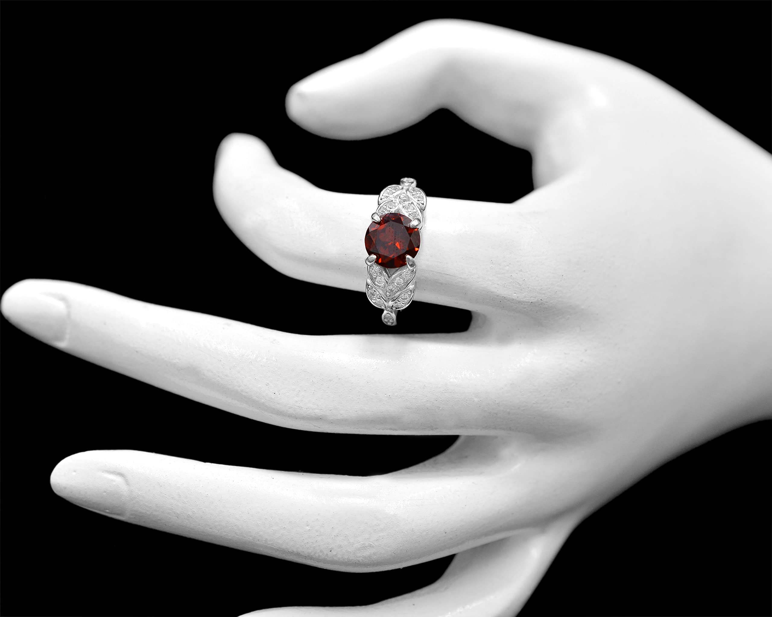 Unique Natural 8 MM Garnet Ring 925 Sterling Silver January Birthstone Solitaire Ring Garnet Jewelry Proposal Ring Birthday Gift For Girlfriend (RG-7772) (Sterling Silver, 9 US)