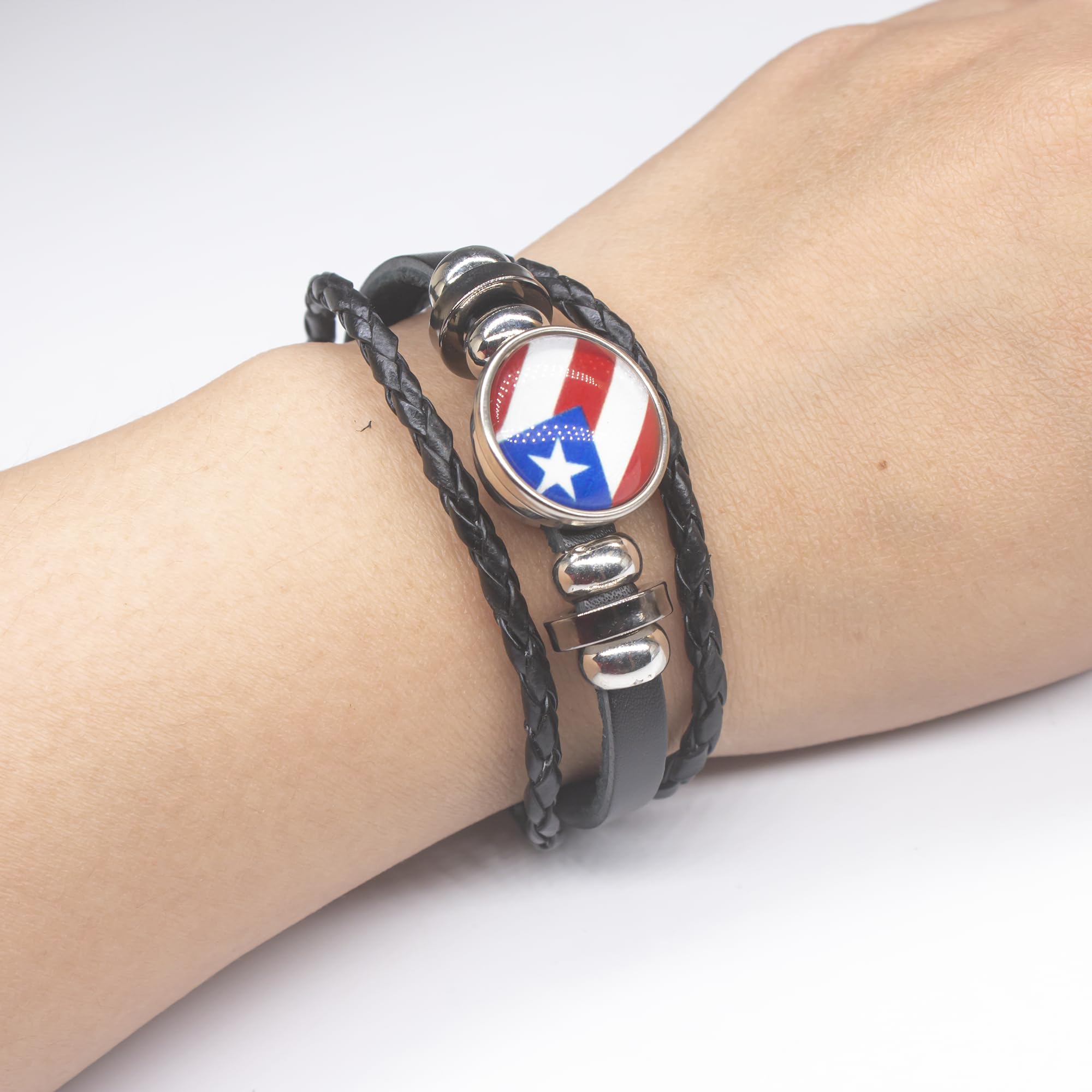 MINANH Puerto Rico Flag Leather Men Bracelet For Men Women