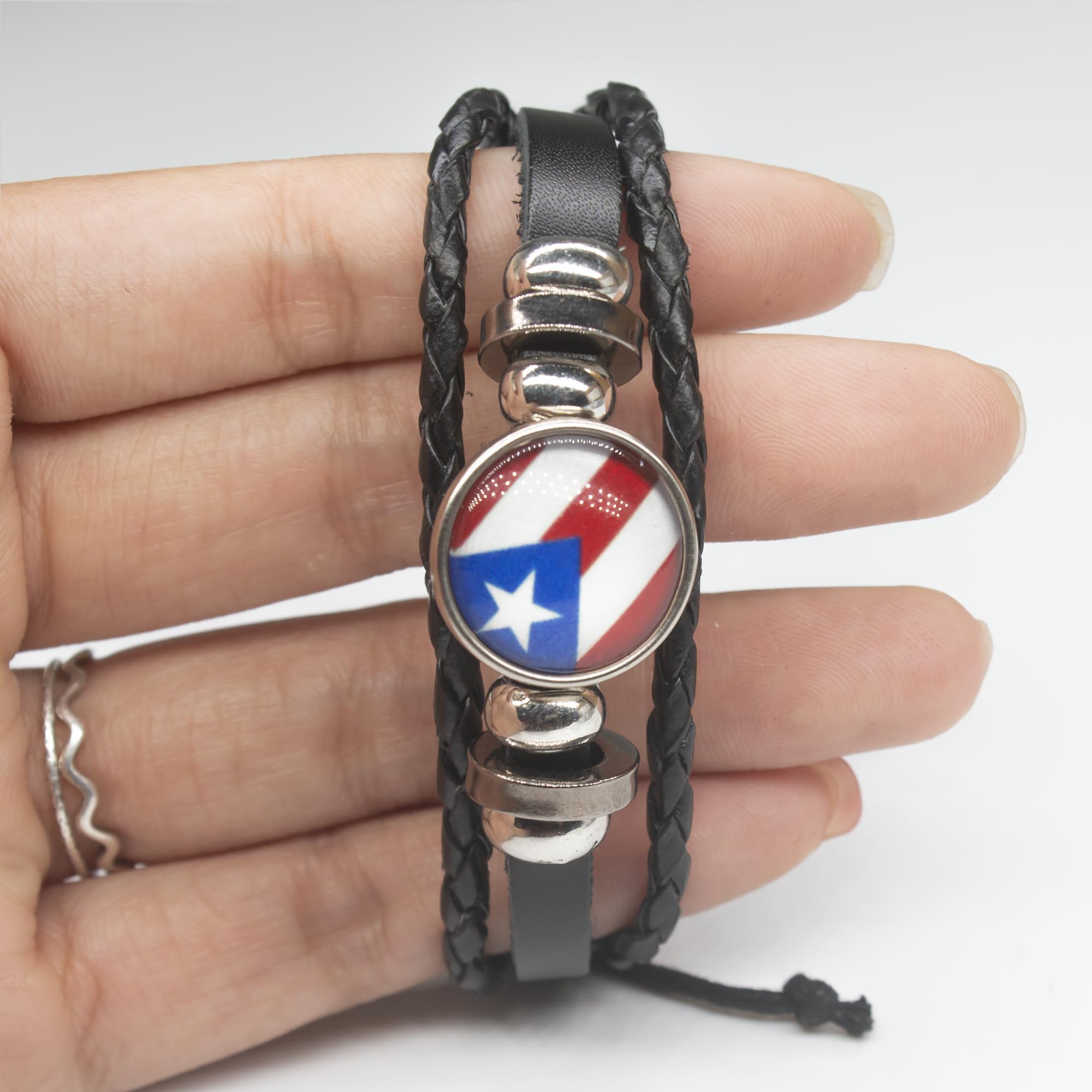 MINANH Puerto Rico Flag Leather Men Bracelet For Men Women