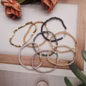 SAMOCO 17Pcs Boho Beaded Bracelets for Women Colorful Stackable Sparkly Crystal Beads Bracelets Multi-Layer Versatile Statement Bracelets Stretch Cuff Jewelry Gifts