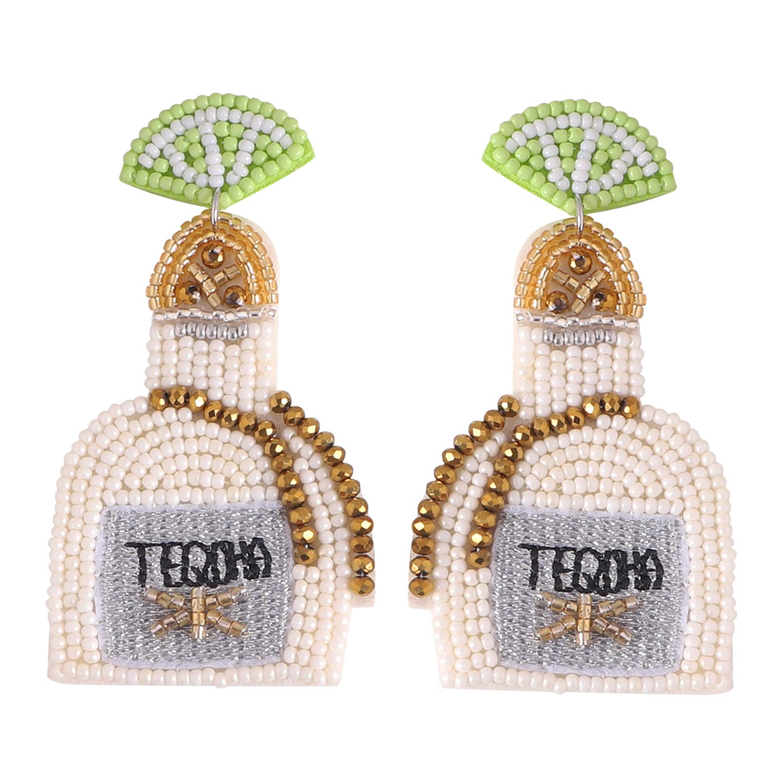 Dvacaman Beaded Earrings Tequila Wine Bottle DIY Handmade Bead Statement Dangle Earrings for Women (Cream)