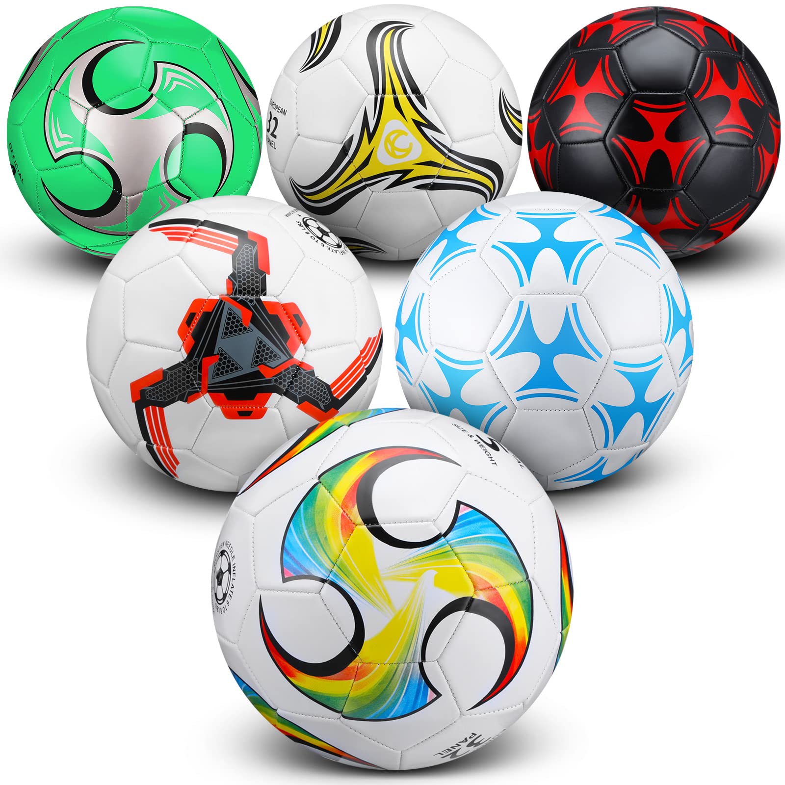 Deekin 6 Pcs Soccer Ball with Pump Official Size Indoor Outdoor Sport Soccer Ball Bulk Machine Stitched Soccer Gift for Child Teen Adult Game Training(Size 4)