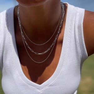 Tasiso Silver Necklaces for Women Silver Plated Layering Paperclip Box Chain Necklace Layered Simple Chain Choker Necklace Set Minimalist Everyday Waterproof Jewelry Gifts