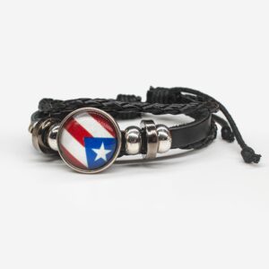 MINANH Puerto Rico Flag Leather Men Bracelet For Men Women