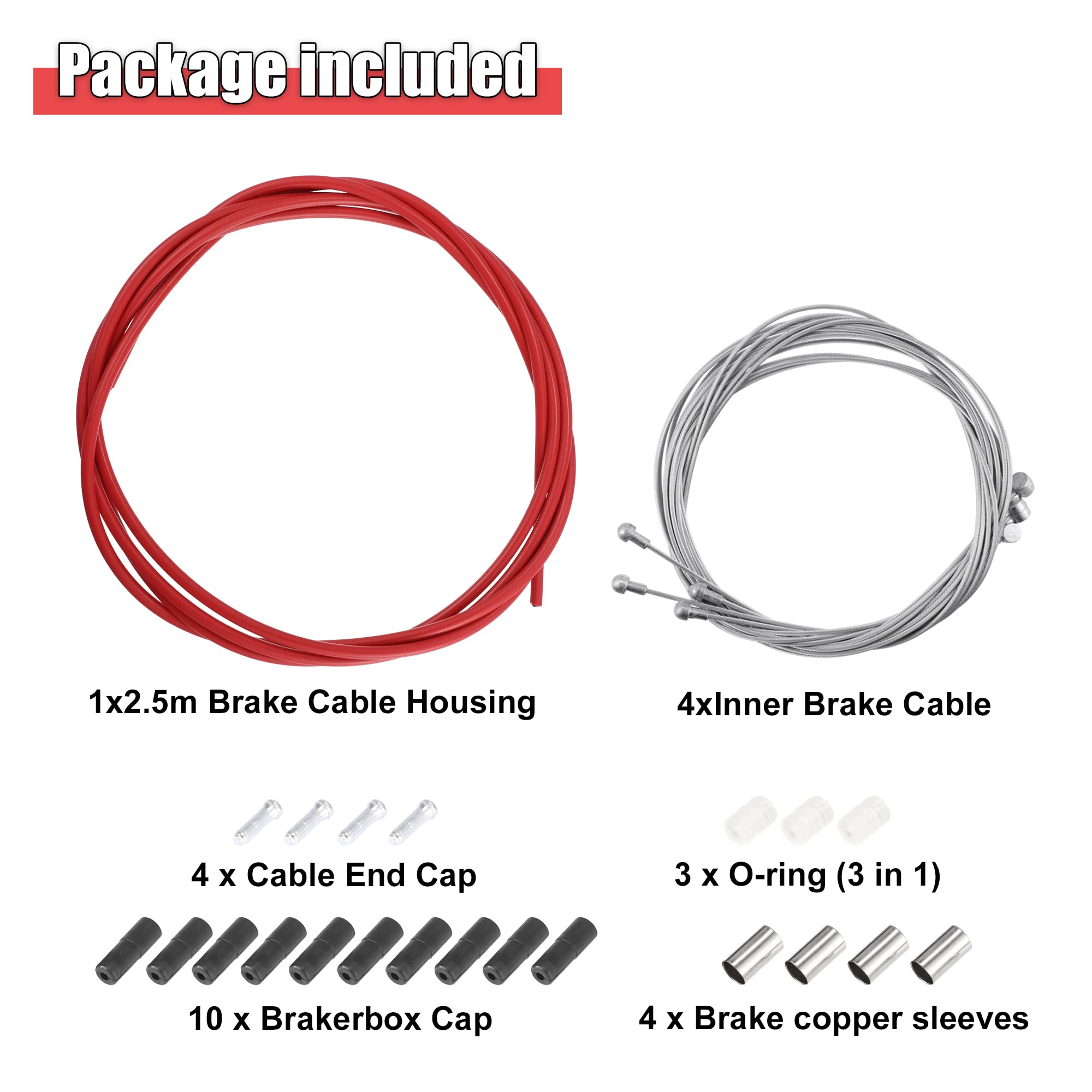 X AUTOHAUX Bike Brake Cable Housing Kit Universal Bicycle Inner Brake Cable Housing for Mountain Road Bicycle Red