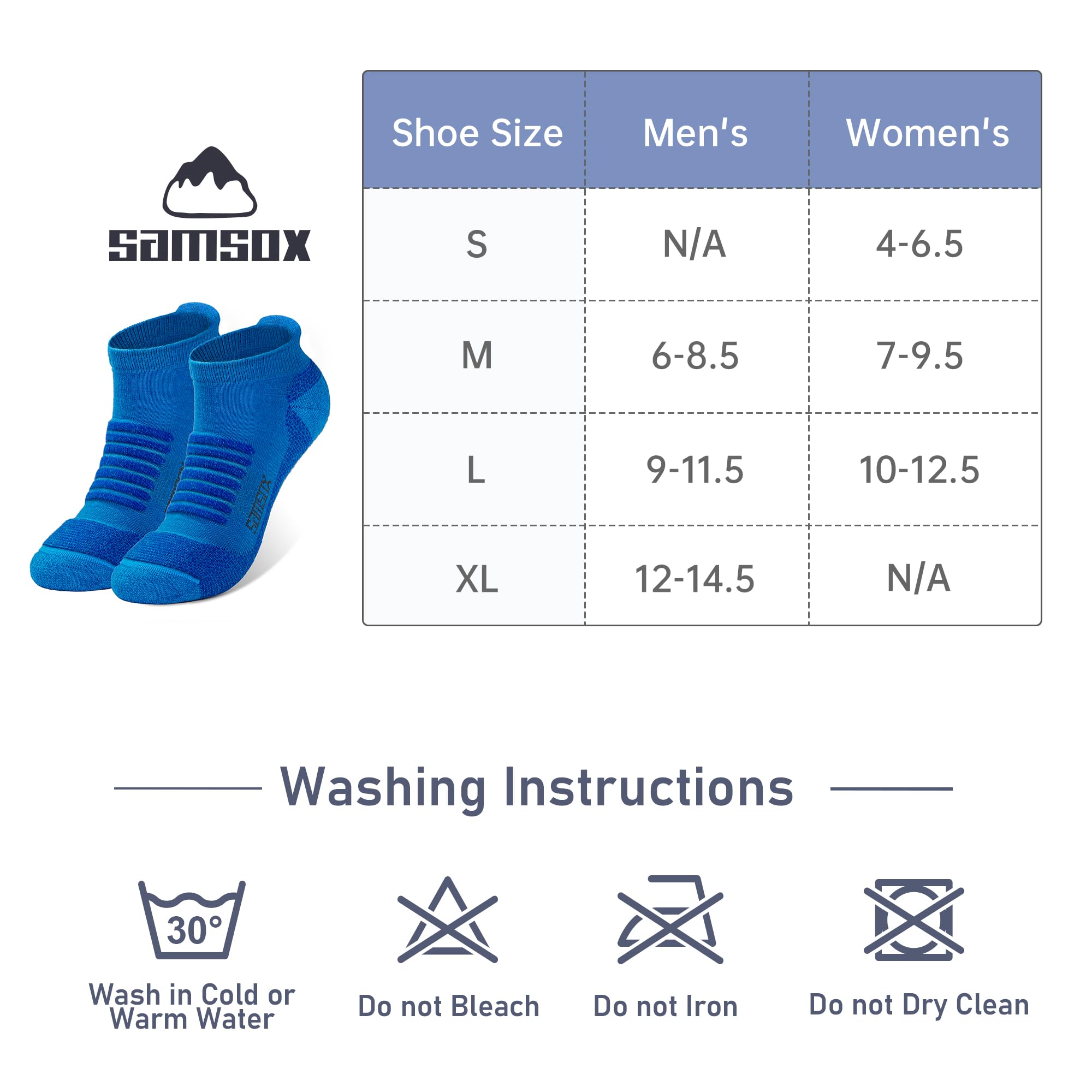 SAMSOX 2-Pair Merino Wool Running Socks, Blue L