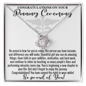 pinning ceremony nursing school student graduation new nurse practitioners managers lpn lvn love knot necklace gifts 14k white gold finish