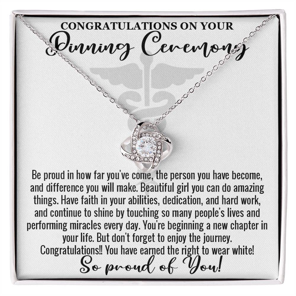 Pinning Ceremony Nursing School Student Graduation New Nurse Practitioners Managers LPN LVN Love Knot Necklace Gifts 14K White Gold Finish