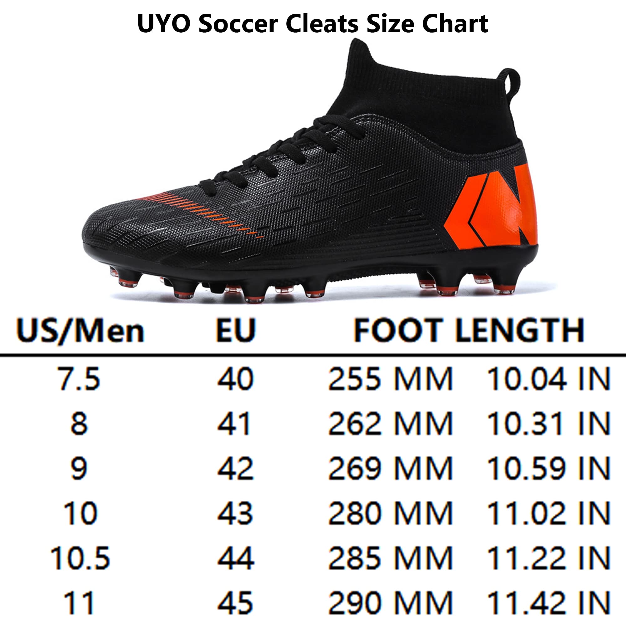 Men's Firm Ground Soccer Shoes Football Cleats Spikes High-Top Lace-Up Lightweight Hard Ground Turf Boots Black EU 43 US 10