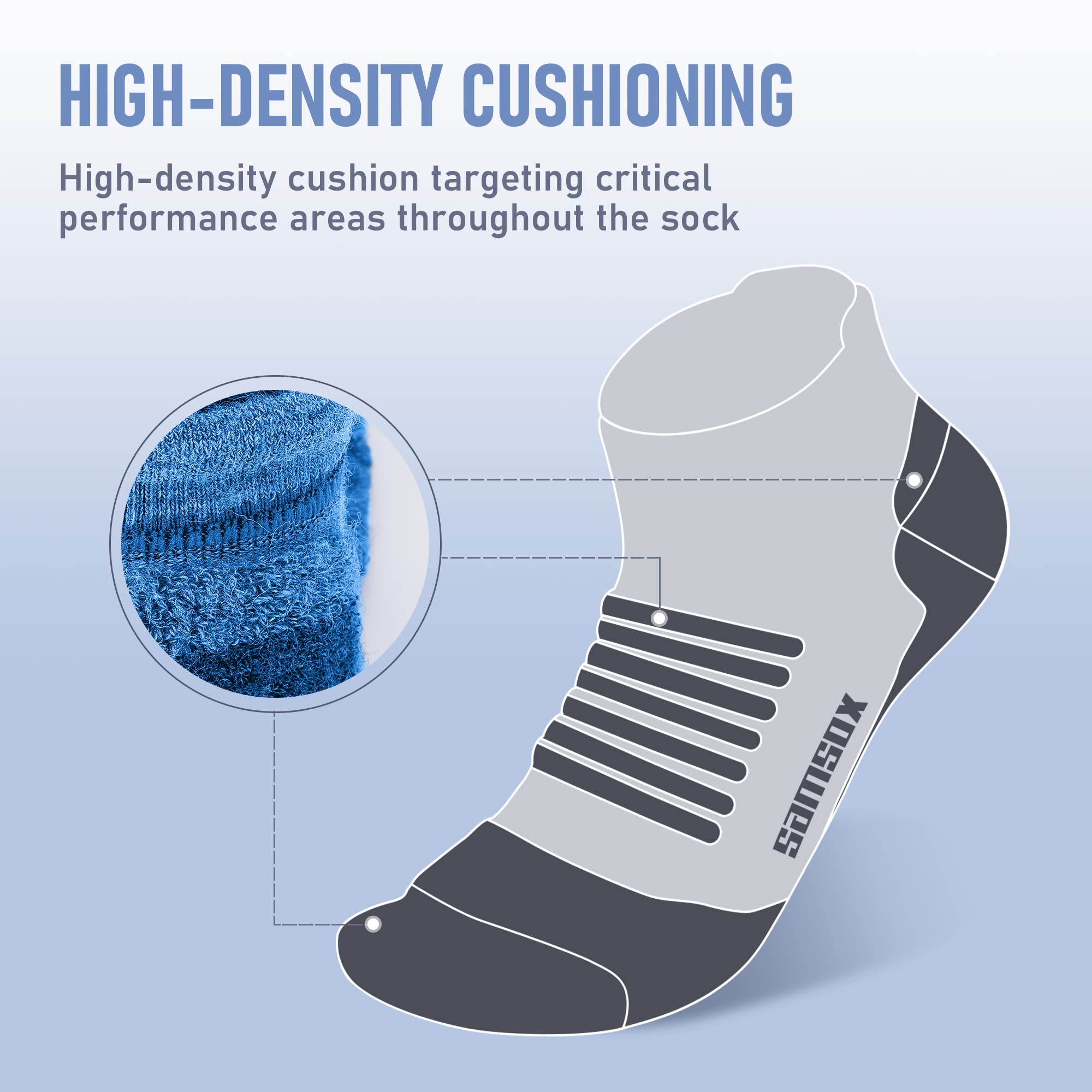 SAMSOX 2-Pair Merino Wool Running Socks, Blue L