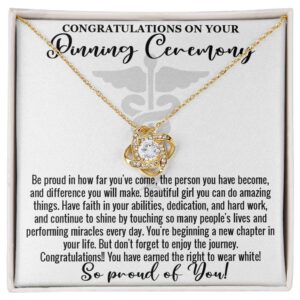 Pinning Ceremony Nursing School Student Graduation New Nurse Practitioners Managers LPN LVN Love Knot Necklace Gifts 14K White Gold Finish