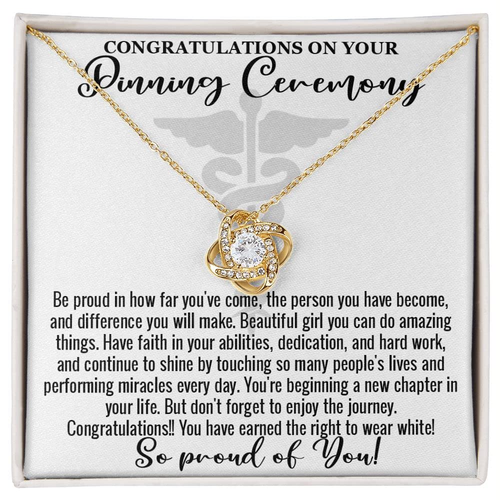 Pinning Ceremony Nursing School Student Graduation New Nurse Practitioners Managers LPN LVN Love Knot Necklace Gifts 14K White Gold Finish