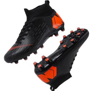 Men's Firm Ground Soccer Shoes Football Cleats Spikes High-Top Lace-Up Lightweight Hard Ground Turf Boots Black EU 43 US 10