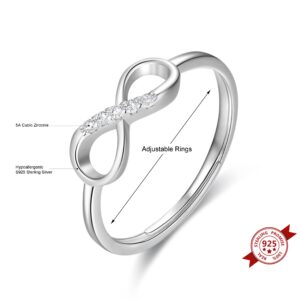 KristLand - Women Ring S925 Silver Cubic Zircon Knot Infinity Love Ring for Women Eternity Love Band for Women Gift Open Ring Adjustable Size