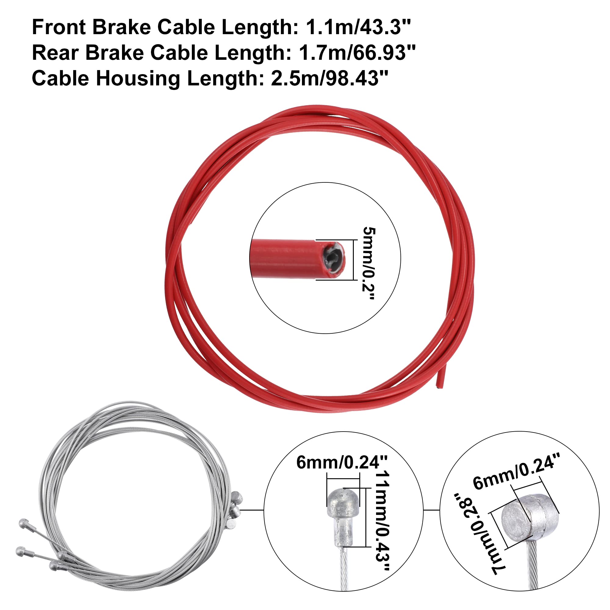 X AUTOHAUX Bike Brake Cable Housing Kit Universal Bicycle Inner Brake Cable Housing for Mountain Road Bicycle Red