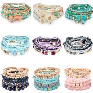 samoco 9 sets bohemian stackable bead bracelets for women stretch multilayered bracelet set multicolor jewelry