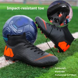 Men's Firm Ground Soccer Shoes Football Cleats Spikes High-Top Lace-Up Lightweight Hard Ground Turf Boots Black EU 43 US 10