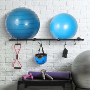 MyGift Industrial Matte Black Metal Wall Mounted Exercise Yoga Ball Storage Rack with 6 S-Hooks for Fitness Equipment