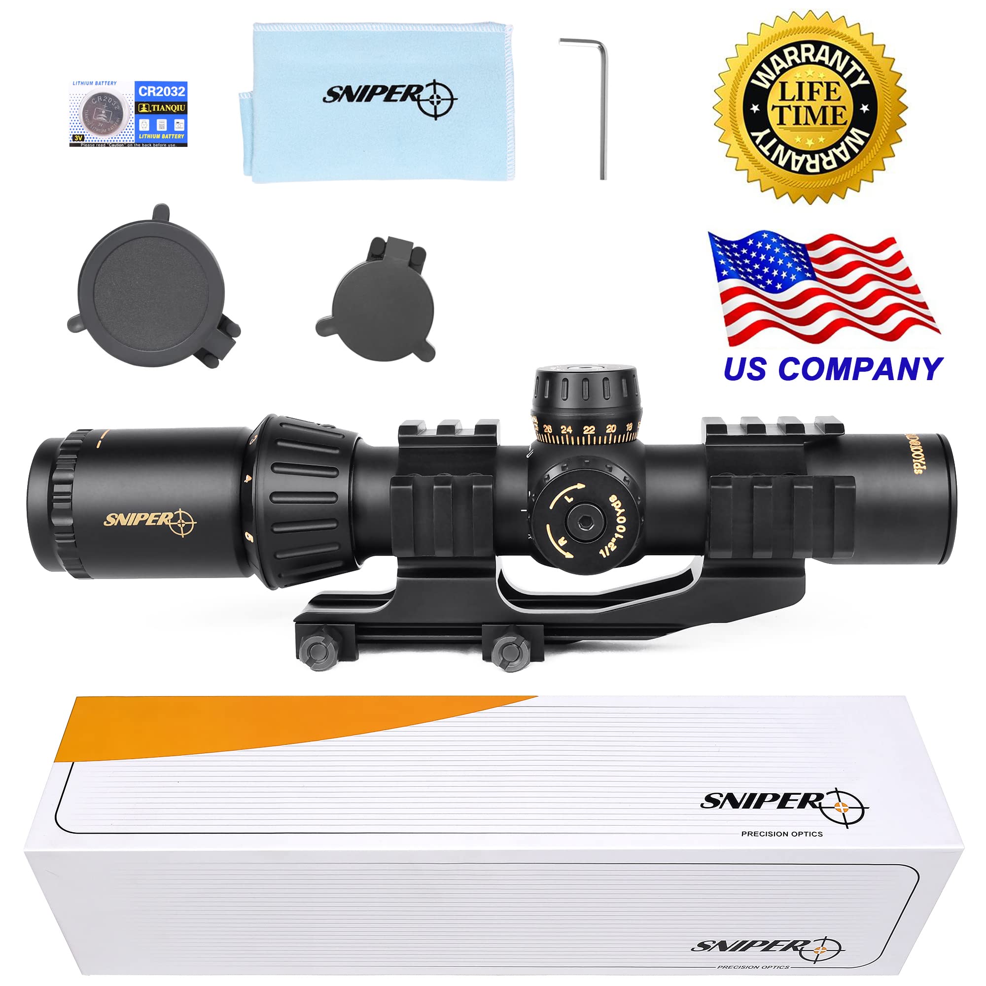 FSI 1-5x30 LPVO Rifle Scope SFP Illuminated Reticle with Mount 30mm Tube (Mil Dot)