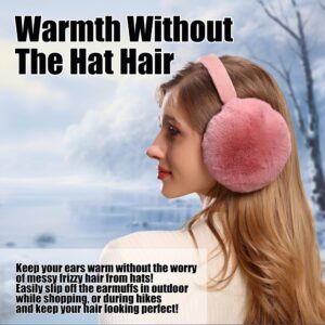 2Pack Ear Muffs For Winter Women Adjustable Fuzzy Earmuffs Foldable Fluffy Ear Warmers Faux Fur Ear Muffs For Cold Weather,Black/Pink