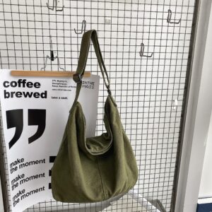 Large Capacity Canvas Hobo Bags for Women and Men, Purses Shoulder Bags, Casual Crossbody Bags, Tote Messenger Bag Handbag for Work, Shopping, Travel （474/Green）