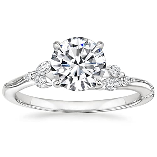 JEWELERYIUM 2 CT Round Cut Colorless Moissanite Engagement Ring, Wedding/Bridal Ring Set, Solitaire Halo Style, Solid Sterling Silver Antique Anniversary Bride Jewelry, Gorgeous Gifts (10.5)