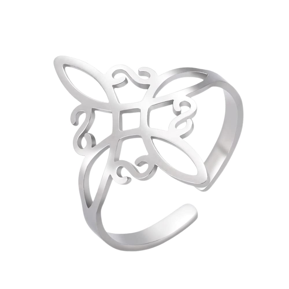 UNIFT Witches Knot Ring For Women Stainless Steel Geometric Style Elegante Chic Irish Celtic Knot Adjustable Ring Witchcraft Amulet Jewelry (Silver)