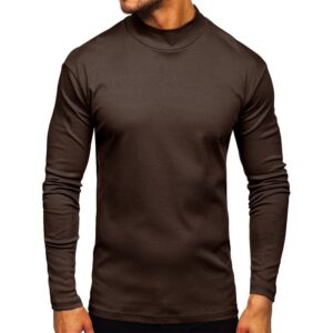 NJNJGO Mens Long Sleeve Basic Tops Mock Turtleneck Undershirt Stretch Pullover T-Shirt Coffee