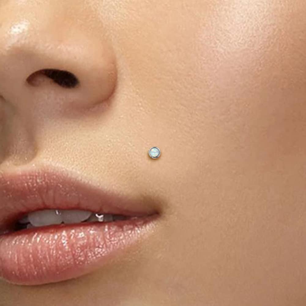 Yjbglrygf 16G Monroe Lip Piercing Jewelry Labret Studs Tragus Hoop Earrings Internally Threaded Lip Stud Nose Piercing Stud Flat Back Opal Zircon Helix Earring Studs(16G*8mm, gold)