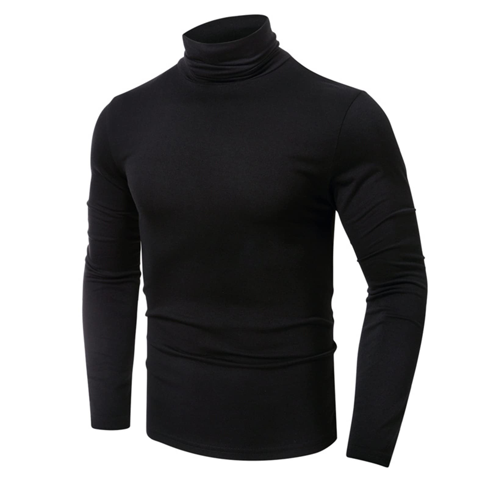 PICKLION Mens Turtleneck Shirts Slim Fit Basic Solid Casual Long Sleeve Thermal Pullover Undershirts Black