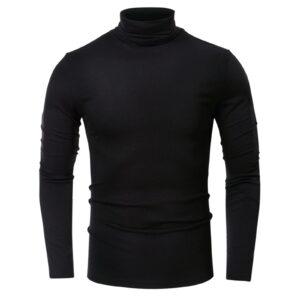 PICKLION Mens Turtleneck Shirts Slim Fit Basic Solid Casual Long Sleeve Thermal Pullover Undershirts Black