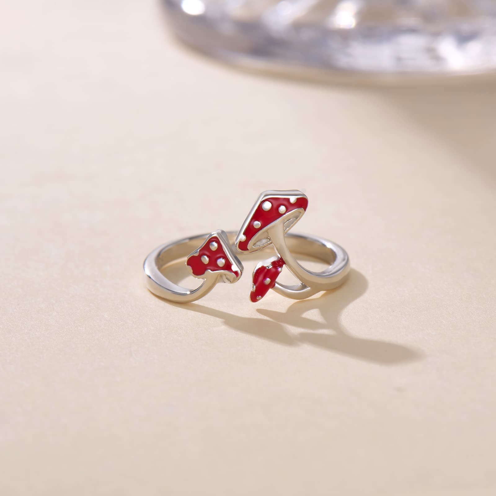 Cute Mushroom Gifts for Women - 925 Sterling Silver Magical Red Mushroom Ring Gifts for Women