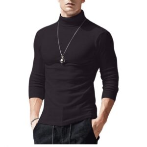 picklion mens turtleneck shirts slim fit basic solid casual long sleeve thermal pullover undershirts black