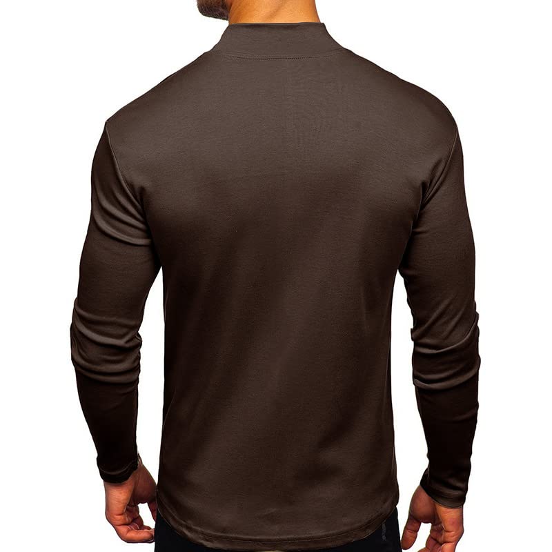 NJNJGO Mens Long Sleeve Basic Tops Mock Turtleneck Undershirt Stretch Pullover T-Shirt Coffee