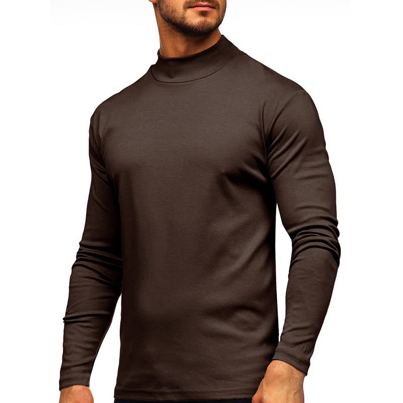 NJNJGO Mens Long Sleeve Basic Tops Mock Turtleneck Undershirt Stretch Pullover T-Shirt Coffee