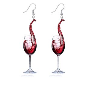 ONLYJUMP Simulation Beer Earrings Wine Glass Earrings for Women Cute Beer Glass Earrings Yellow Whisky Earrings Red Wine Glass Earrings Acrylic Earrings Funny Jewelry (Red Wine Glass)