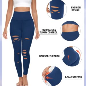 MOREFEEL Leggings for Women Ripped Leggings High Waist Cutout Tummy Control Workout Black Soft Yoga Pants