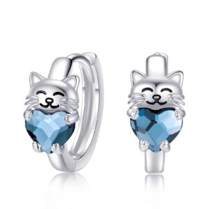 hypoallergenic cat earrings 925 sterling silver cute animal kitten huggie hoop earrings for sensitive ears cat jewelry gifts for women cat lovers