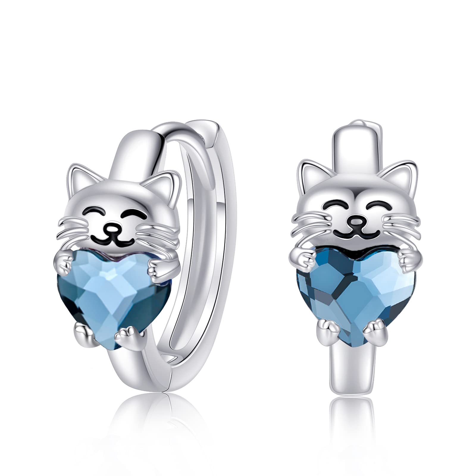 Hypoallergenic Cat Earrings 925 Sterling Silver Cute Animal Kitten Huggie Hoop Earrings for Sensitive Ears Cat Jewelry Gifts for Women Cat Lovers